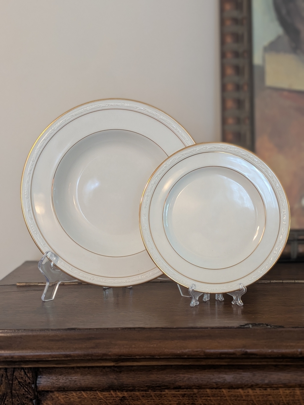 Noritake White Scapes Lockleigh 4061 Bowls & Plates Set Gold Trim Porcelain